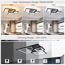 HLILCEH Modern Black Led Ceiling Light 3-Square Design 3000K-6500K Dimmable LED Ceiling Light with Remote 33W Acrylic Ceiling Lighting Fixture for Bedroom Kitchen Dining Room Office Lamps