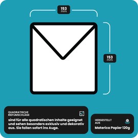 Netuno 25 Square Envelopes Blue 153 x 153 mm 120 g Materica Acqua Envelopes Rectangular Colourful Pointed Flap without Window Envelopes Natural Ecological Envelopes Coloured Invitation Envelopes Eco