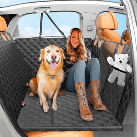 Nentik Back Seat Extender for Dogs with Hard Bottom/Large Space, Waterproof Dog Car Seat Cover Holds 400lbs, Sturdy Nonslip Pet Backseat Hammock for Cars/SUV