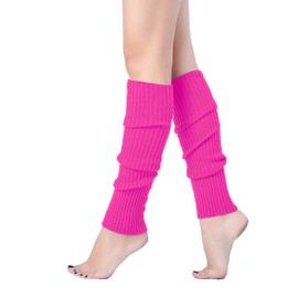 v28 Women 80s Party Warm Costume Marathon Knit Long Socks Leg Warmers（T46-Hotpink）