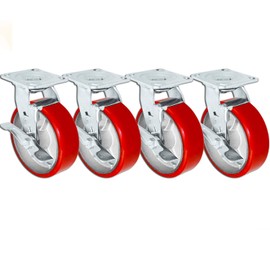 6" X 2" Swivel Casters Heavy Duty Polyurethane Wheel on Steel Hub with Top Lock Brake 1250lb Ea (4) Tool Box Casters - 5,000 lbs Capacity Set of 4