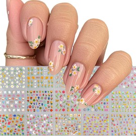 30 Sheets Flower Nail Stickers Rabbit Nail Art Stickers 3D Embossed Self Adhesive Nail Decals Floral Heart Bow Smile Fruit Nails Design Spring Nail Art Decals for Women Manicure DIY Decoration