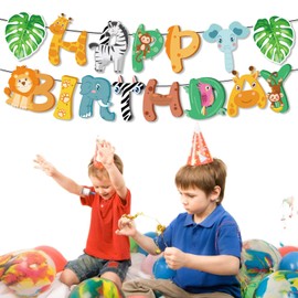 South Area - Children's Birthday Happy Birthday Banner | 1.5 m Animal Motif Decorative Garland | Colourful Party Decoration, Reusable
