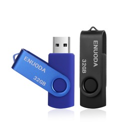 ENUODA USB Stick 32 GB Pack of 2 Memory Stick USB 2.0 Metal Rotate Flash Drive with LED Indicator (Blue Black)