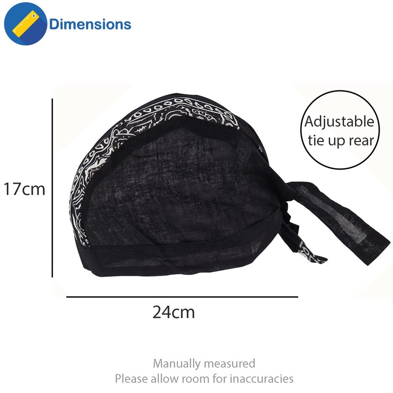 Black Paisley Zandana Tie Bandana Style Fitted Skull Cap Biker