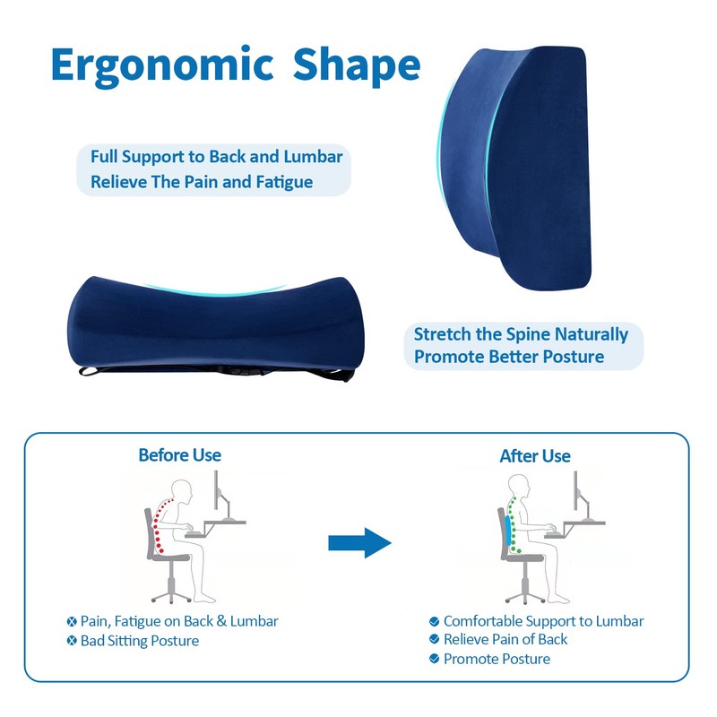 SAIREIDER Office Chair Lumbar Pillow, Memory Foam Back Support Pillows