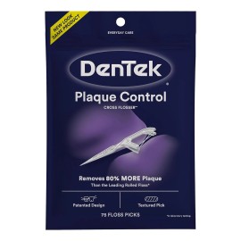 DenTek Cross Flosser Plaque Control Floss Picks, X-Shaped Floss, 75 count