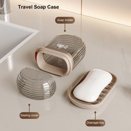 Portable Travel Soap Case with Draining Layer, Compact Enhanced Leak Proof Bar Soap Holder with Lid Soap Container Box for Traveling, Shatterproof Soap Dish for Bathroom, Gym and Camping