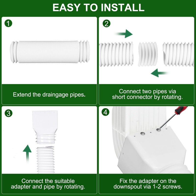 2 Pack Rain Gutter Downspout Extensions, Upgraded Flexible Drain Downspout