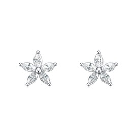 Rnivida 925 Sterling Silver Small Flower Stud Earrings for Women, Tiny Cubic Zirconia Flower Earring for Sensitive Ears
