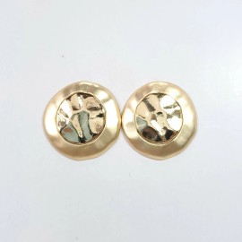 Fashion Jewelry E0703 Two Tone Gold Colored Hammered Round Circle Shape Stud Post Earrings