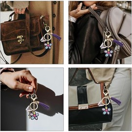 Tassel Butterfly Flower Keychains for Women Key Ring Aesthetic Keychain for Backpack Purse Bag Accessories (Purple, One size)