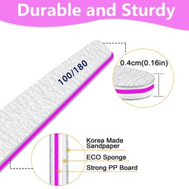50pcs Nail Files, Professional Nail File 100/180 Grit Nail Files for Acrylic Nail Gel Nails or Thick Nails, Nail Files Washable and Reusable,Double-Sided Emery Board Nail Files