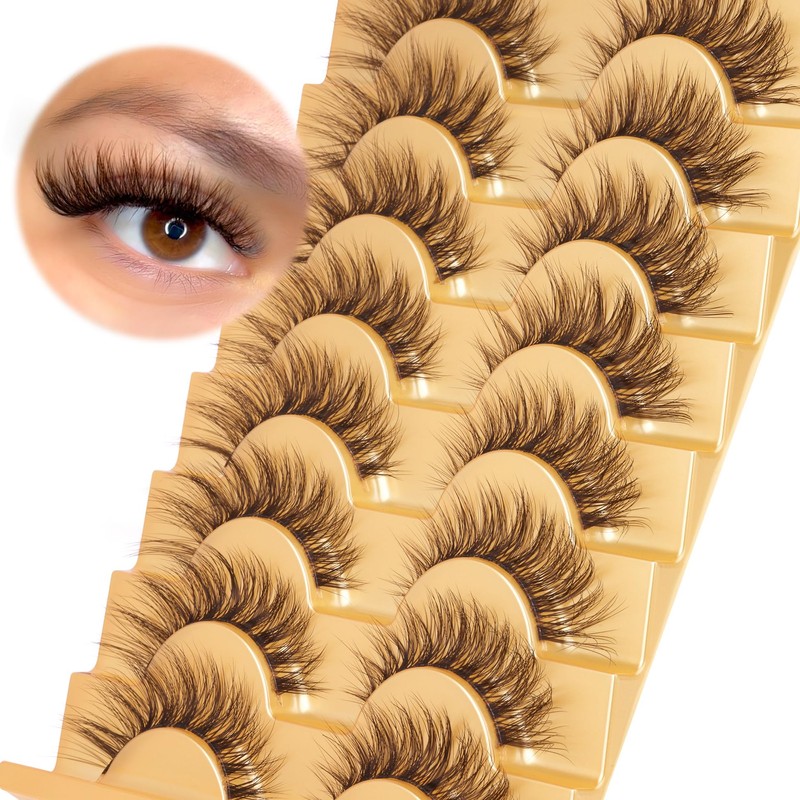 Brown Lashes Strip Natural Looking Cat Eye Eyelashes Wispy Fluffy
