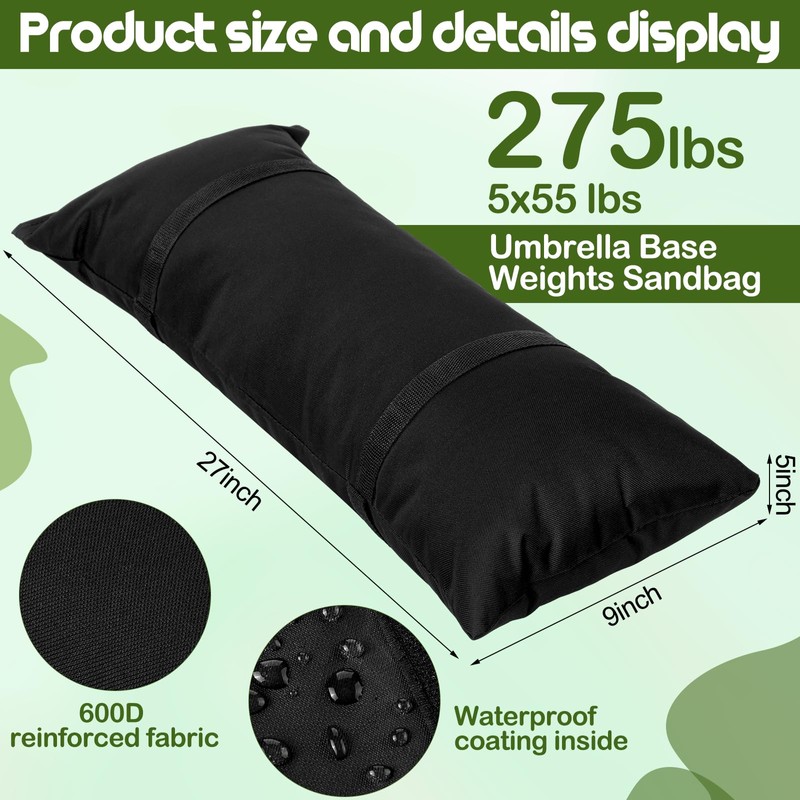 VercanMonth 275 LBS Umbrella Base Weights Sandbags, 5 Packs Sand
