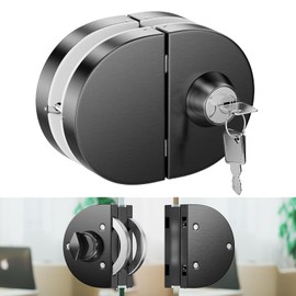 Ranbo Frameless Double-Sided Glass Door Lock,Clamp-On No-Drill,304 Stainless Steel,for 3/8"–1/2"(10–12mm) Sliding Door—for Office,Storefront,3 Keys,Brushed Black—Double Swing Door Floor Lock Required