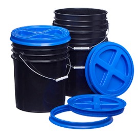 Consolidated Plastics 5 Gallon Black Food Grade Buckets + Blue Gamma Seal Lids, BPA Free Container Storage, Durable HDPE Pails, Made in USA (3 Pack)