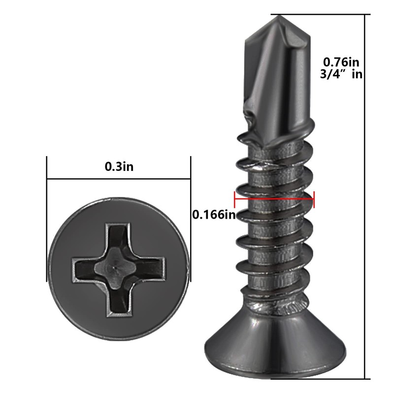 Wensilon（400pcs）#8×3/4”for Sheet Metal Self-Tapping Screws 410 Stainless Steel Flat Head