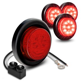 TRUE MODS 4pc 2" 12V Red Round LED Clearance Side Marker Lights [DOT FMVSS 108] [SAE P2] [Reflector Lens] [Grommet & Plugs] [Flush-Mount] [Waterproof IP67] for Boat Trailer Semi Truck RV Peterbilt