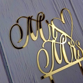 JIEEIN Mr and Mrs Cake Topper, Bride and Groom Sign Wedding, Engagement Cake Toppers Decorations (Mirror Gold Acrylic)