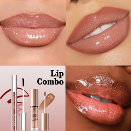 Wugbc Peel Off Lip Liner Stain Set, Long Wear Tattoo Lip Liner and Lip Gloss Combo, Waterproof Lip Stain Peel Off Matte Finish, Non-Stick Cup Bling Lip Butter Gloss Makeup, Highly Pigmented Color