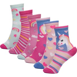 A2Z 4 Kids Girls 6 Pack Rainbow Striped Design Crew Socks Premium Quality - Socks KS1202 6 Pack 7-10