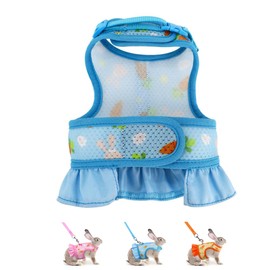 Bunny Harness and Leash,Proof Walking Escape Cute Floral Mesh Vest Breathable Rabbit Clothes for Bunnies, Hiking, Training for Ferret Kitten Puppy Small Pet Harness Blue M