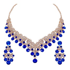 DEARMAMY Bridal Necklace Earrings Set Wedding Jewelry Set Rhinestone Choker Necklace for Wedding Party Prom Green