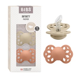 BIBS Infinity Anatomical Pacifier 2-Pack, BPA-Free, Anatomical Silicone Suction Set, Anatomical Sucker. Silicone, Made in Denmark, Size 1 (0-6 Months), Vanilla/Peach