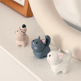 ShaoAngDuoMi Cute Mini Carved Wooden Cat Figurines, 3PCS Handmade White Gray Brown Kitten Sculpture Craft Set, 1.8"*1.5" Cute Cat Statues Home Decor Art Carving Work