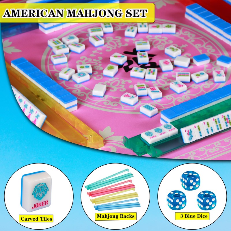 YINIUREN American Mahjong Sets with Pushers 166 Mahjong Tile Set