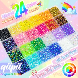 qiipii 24 colores, 3800 piezas de diamantes de imitación de resina de gelatina de 5 mm con pegamento B7000 para deslumbrar manualidades, piedras SS20 con parte trasera plana, gemas AB coloridas para