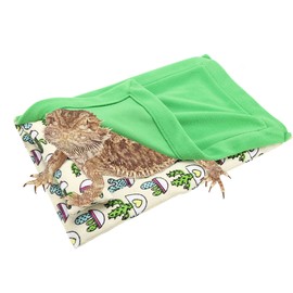 Lizard Reptile Sleeping Bed Set, Reptile Blanket, Pet Blanket, Sleeping Bed with a Blanket & Removable Pillow for Bearded Dragons, Small Animal, Reptile Accessories, Warm & Machine Washable (Green)