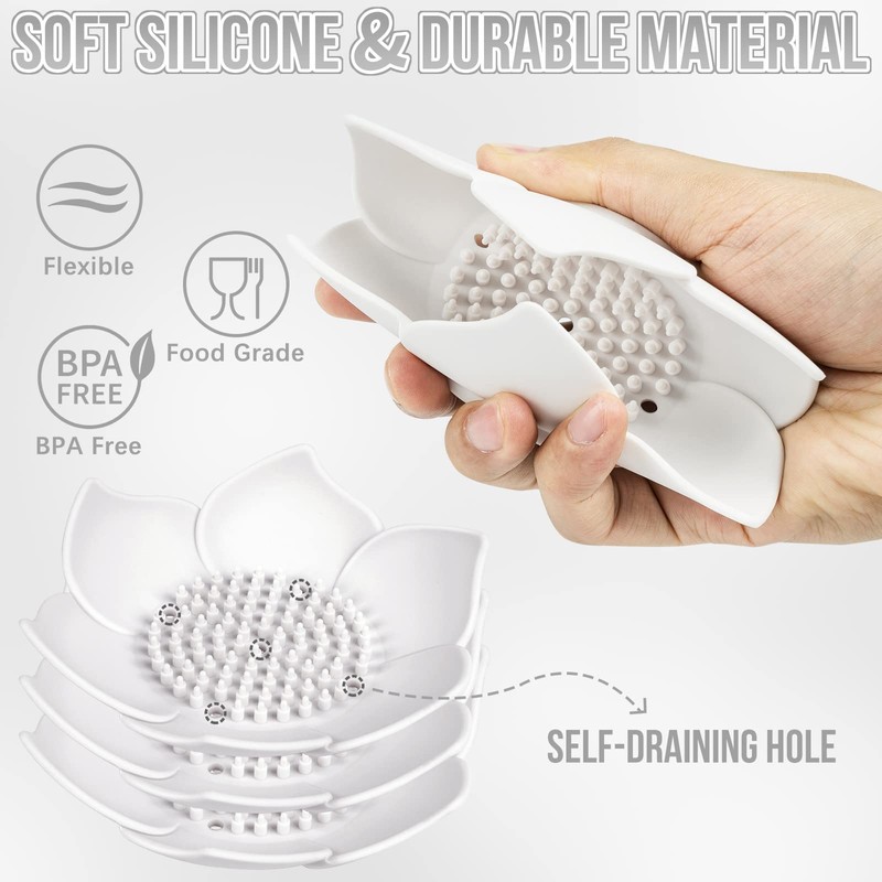 Lotus Shower Steamer Tray, Silicone Soap Dish, 4 Pack Lotus