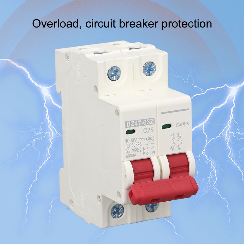 Circuit Breaker 2P DC 1000V MCB 25A DIN Rail Mount
