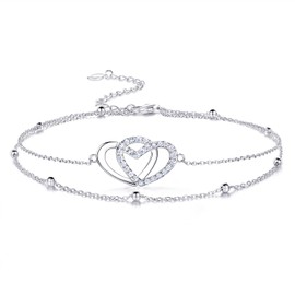 Sunflower Anklet for Women 925 Sterling Silver Cross Butterfly Moon Star Infinity Double Hear Charm Chain Layered Adjustable ankle Bracelet Christams Jewelry Gifts for Her Girlfriend Women