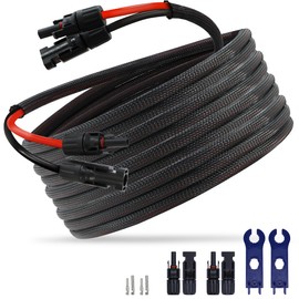 Feotech Twin Wire 20FT Solar Extension Cable - 10AWG (6mm²) Solar Panel Connector, with 4 Pairs-IP67-Male/Female Solar connectors for Outdoor Automotive RV Boat Marine Solar Panel- Black & Red