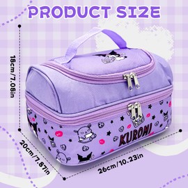 WlsqDE Kuromi Lunch Tasche, Kuromi Kühltasche Kinder, Lunchtasche Kinder, Kühltasche Kindergarten, Kleine Brotdose, Lunchtasche Kindergarten, mit 2 Separaten Fächern, für Kids Jungen und Mädchen