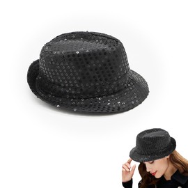 ICEBLUEOR Sequin Bowler Hat, 54 CM Glitter Hip-Hop Hat Jazz Cap for Kids Boys Girls, Shiny Disco Hat Fedora Hat for Kids 3-6 Years Old, Sequin Top Hat Fancy Dress for Stage Performance Party Costume