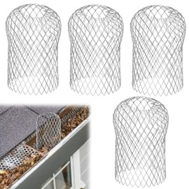 4PCS Gutter Guard, 4-Inch Round Head, Aluminium Downpipe Leaf Guard, Scalable Filter, Keeps Gutter Downpipes Clear of Blockages from Leaves, Moss, Muck, Mud, Balls and Other Debris