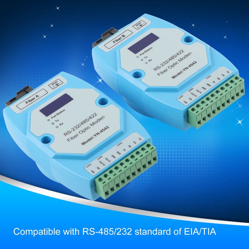2Pcs RS485/422/232 Fiber Optic Converter Bidirectional Transimitter Receiver Modem Transmission