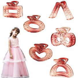 6pcs Red Gradient Transparent Middle Size Multiple Shapes Love Bow Ellipse EemicircleTriangleSquare Hair Claws Clips Jaw Light Weight No Slip Strong Hold
