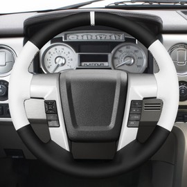 MEWANT Hand Stitch Black Steering Wheel Cover Wrap for Ford F-150 2009-2014 Steering Wheel Accessories for Ford F-150