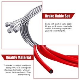 4 Pieces Brake Cable Universal Bike Inner Brake Cable Housing Kit Bicycle Brake Cable Replacement for Mountain and Road Bike Gear Kit (Red)