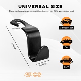 povtii 4PCS Car Seat Headrest Hook, Auto Back Seat Hanging Storage Organizer, Vehicle Seatback Hanger Holder for Purse Handbag Coat Umbrella, Universal Interior Car Accessories (Black)