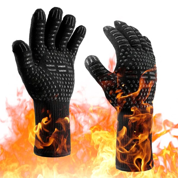 MOAMI Oven Gloves 932°F Heat Resistant Gloves, Cut-Resistant Grill Gloves, Non-Slip Silicone BBQ Gloves, Kitchen Safe Cooking Gloves for Men, Oven Mitts,Smoker,Barbecue,Grilling (Oven Gloves)