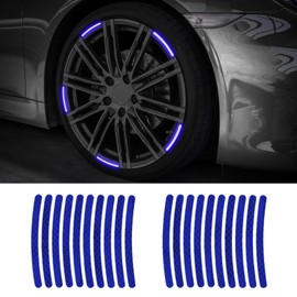 Rebvugr 20PCS Reflective Car Wheel Decorative Stripe Stickers, Night Safety Warning Tape Sticker, Anti-Scratch Tire Rims Sticker, Car Accessories Fluorescent Decals for Vehicles (Blue)