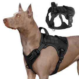 Heavy Duty Tactical Dog Harness for Large Dogs, Adjustable Reflective Service Vest with Control Handle & 4 Patches, No Pull Soft Padded Military Pet Harness for Training Walking Hiking (Black, M)
