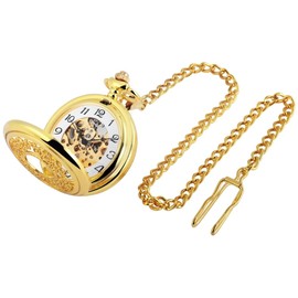 Excellanc Mechanical Pocket Watch with Chain Unisex Manual Winding Mechanical Movement Analogue, Gold coloured, Classic