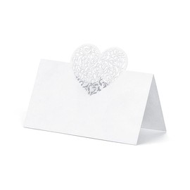 PartyDeco Tischkarten Herz 9x6cm 10 Stück Platzkarten Hochzeit Geburtstag Konfirmation blanko weiß Perlmutt